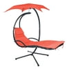 Pgyong Outdoor Hanging Curved Steel Chaise Lounge Chair Swing w/Built-in Pillow And Canopy, Orange