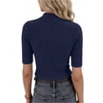 thumbnail image 4 of JoveMarine Women's Slim Fit Solid Color Top Sexy Fitted Blouse Casual Short Sleeve Shirt for Daily Wear Spring/Summer Navy XL, 4 of 7