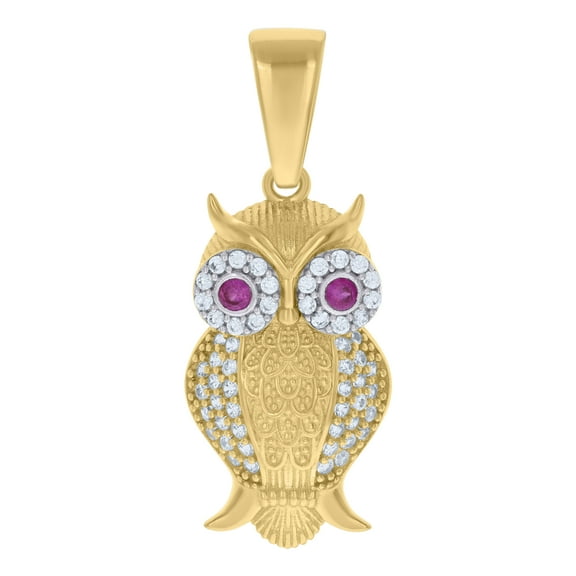 10kt Real Two-tone Gold Unisex Purple White Cubic-Zirconia Owl Bird Wildlife Charm Pendant