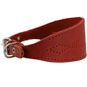 Red Real Leather Tapered Extra Wide Whippet Dog Collar 2" Wide, Fits 11.5"-15" Neck, Medium