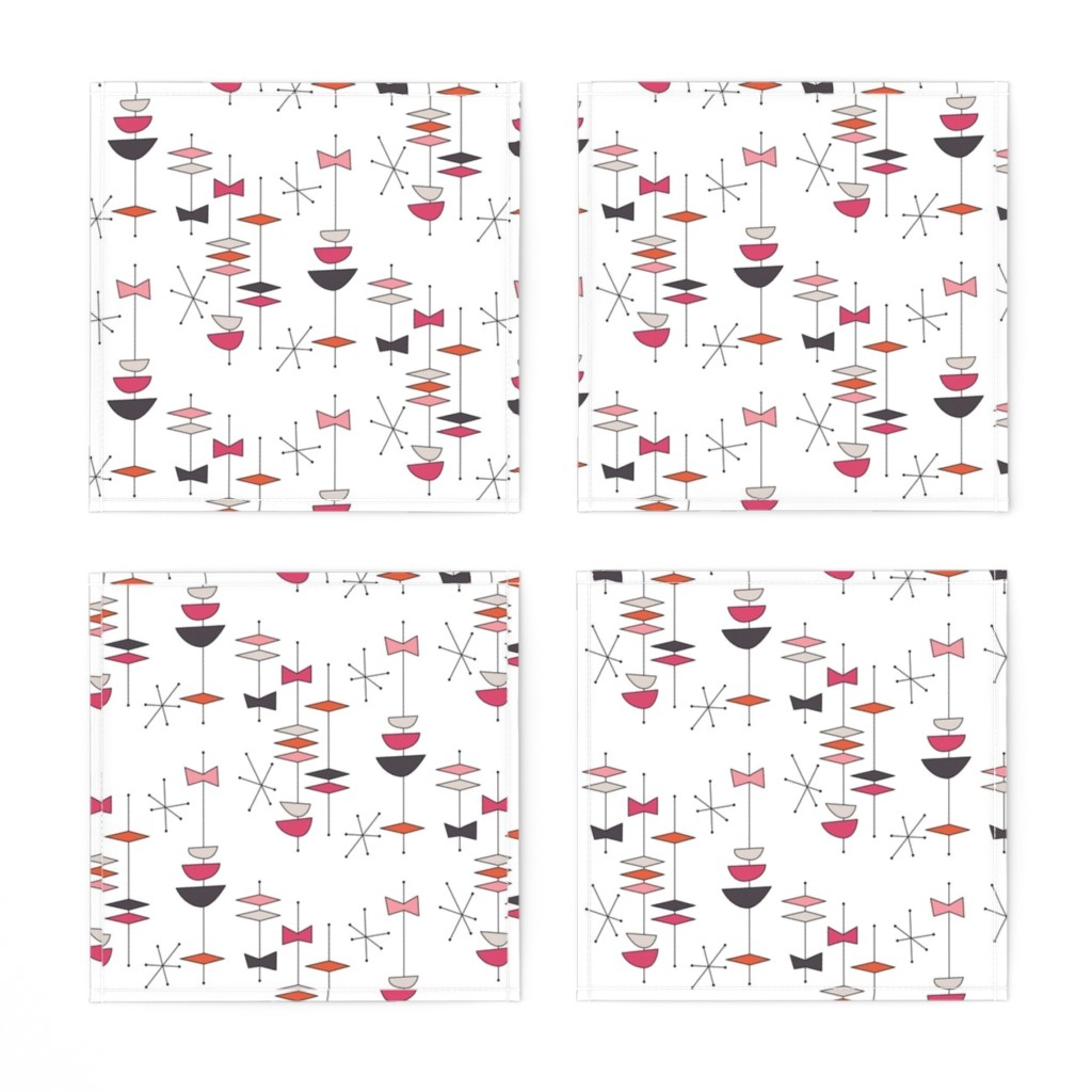 Linen Cotton Canvas Cocktail Napkins (Set of 4) Atomic Doodles Pink