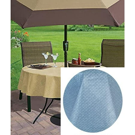 

Newbridge Blue Basketweave Solid Color Vinyl Flannel Backed Tablecloth Basket Weave Indoor/Outdoor Patio Kitchen Dining Tablecloth 70” Zipper Umbrella Round