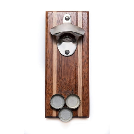 Magnetic Beer - Bruntmor, CAPMAGS Strong Magnetic w/ Zinc Alloy Beer Opener & Magnetic Cap Catcher - Merbau Wood