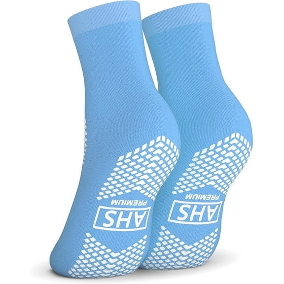 Non-Slip Grip Socks – 1 Pair | Hospital Socks for Men and Women | Anti-Skid for Adults | Ice Blue