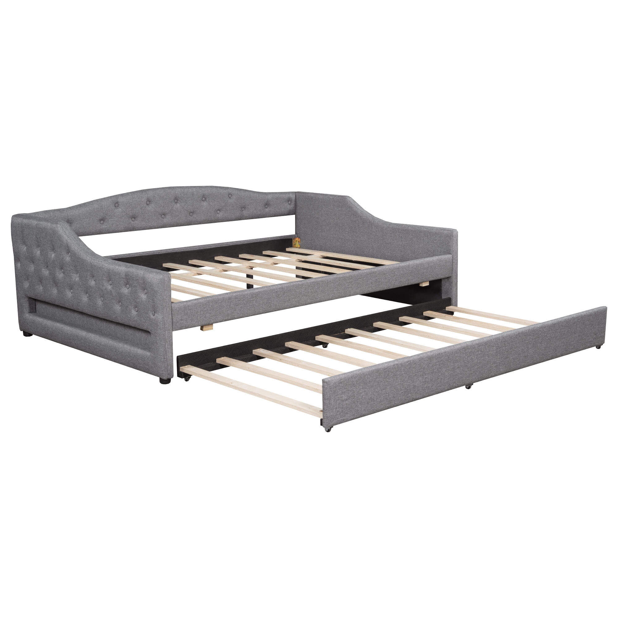 Euroco Upholstery Full XL Daybed with Trundle and LED Light, Gray