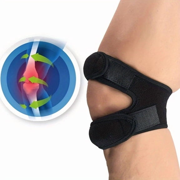 Black Dual Patella Support Brace for Knee Stability - Adjustable Compression Sleeve for Men and Women, Ideal for Basketball, Cycling, and Outdoor Sports