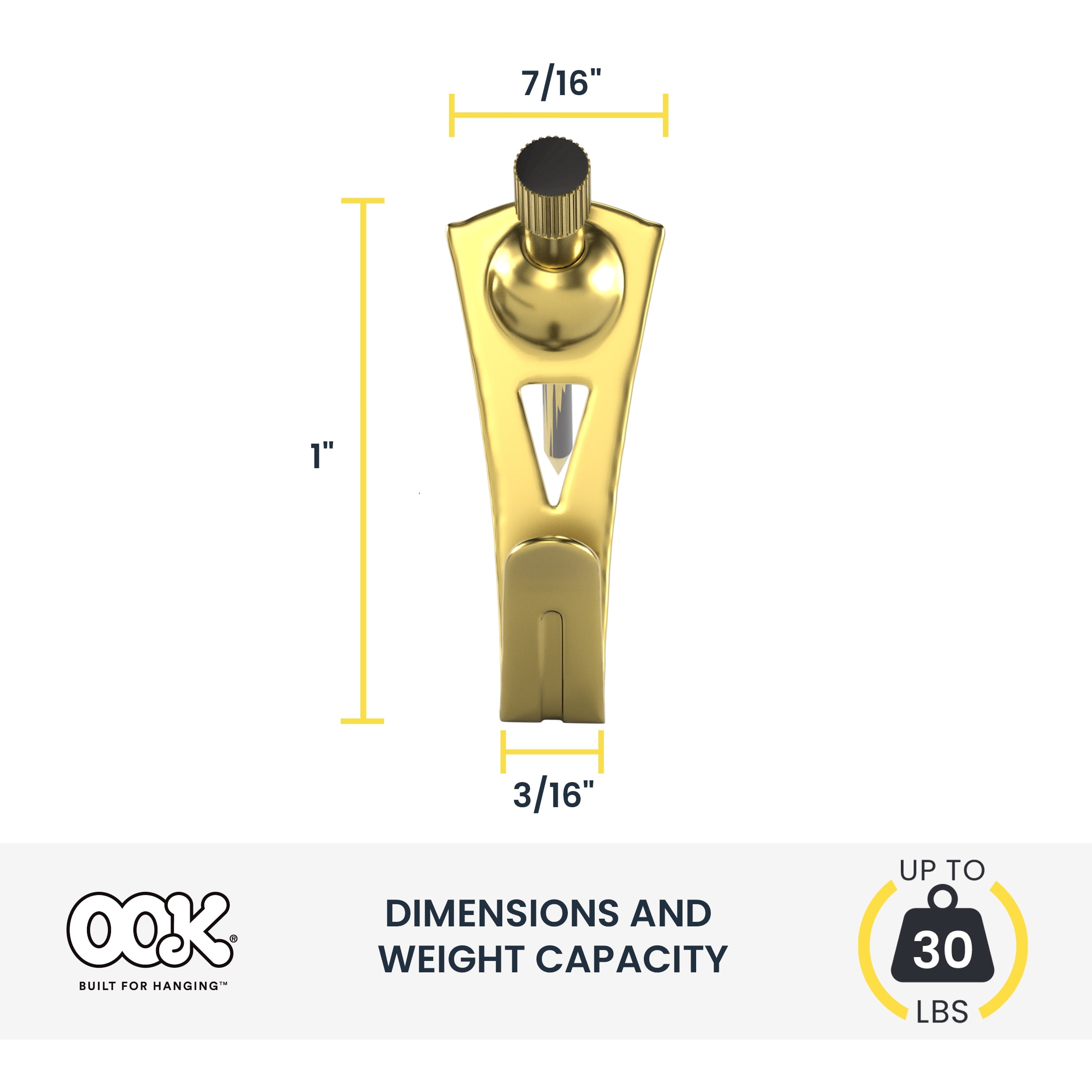 (2 pack) Ook Professional Picture Hangers, 30 lbs, Steel, for Drywall Wood, Brass, Gold, 25 pack