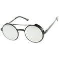 thumbnail image 2 of sunglassLA Unisex Retro Steampunk Side Cover Crossbar Metal Frame Round Sunglasses (Matte Black / Silver Mirror) - 49mm, 2 of 4