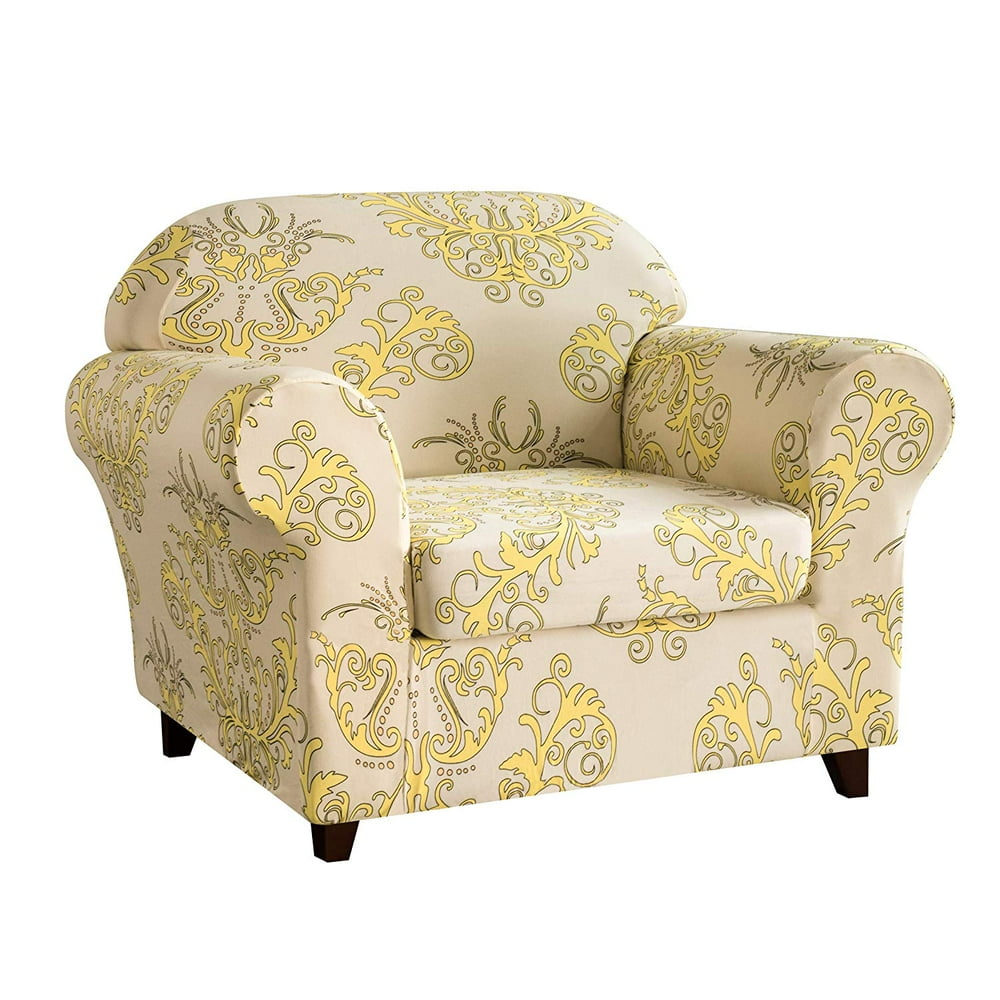 Subrtex Stretch 2Piece Vector Floral Armchair Slipcover, Yellow