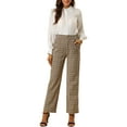 thumbnail image 2 of INSPIRE CHIC Women's Plaid Elastic Waist Button Zipper Straight Leg Long Pants XL Light Brown, 2 of 8