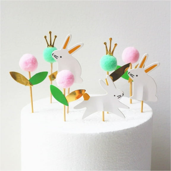 MLINS  48 PCS Bunny Cupcake Toppers Rabbit Card Shape Picks Decorations