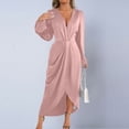 thumbnail image 2 of Maxi Dress for Women with Deep V-Neck and Long Puff Sleeves, Satin Ruched Waist and Side Slit for Formal Events and Parties, 2 of 7