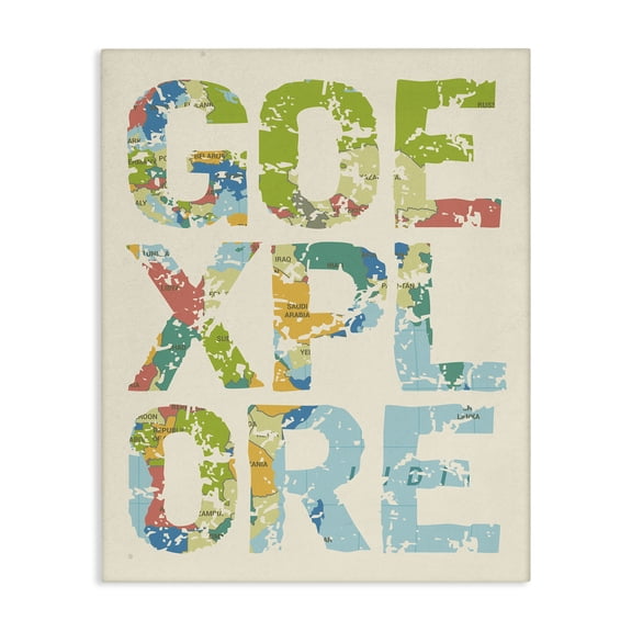 Stupell Industries Traditional Go Explore Map Typography Canvas Art, 24 x 30, by Lil' Rue