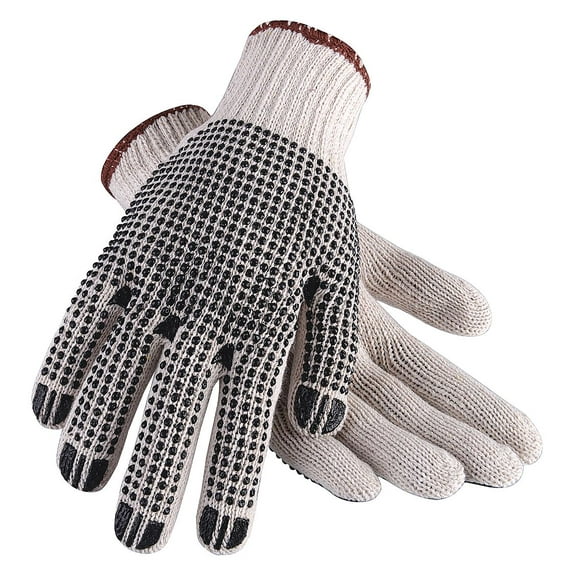 Knit Gloves, Cotton/Polyester, Dotted Palm, Knit, Beige/Black, L, 1 PR