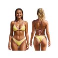 thumbnail image 2 of LMLYSoH Women 2 Pieces Bikini Swimsuits Patchwork Tie-Up Halter Neck Sleeveless Bra Thong Bottoms Beach Bathing Suit Set, 2 of 9
