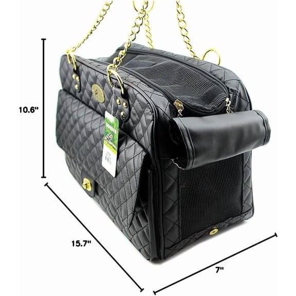 New Dog Carrier Dog Handbag Dog Purse Pet Tote Bag Soft Sided Pet Carriers with Double Chain Handles Black