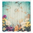 thumbnail image 3 of Colorful Shower Curtain, Vintage Style Wooden Background Image Ornamented of Flower Bouquets, Fabric Bathroom Set with Hooks, 69W X 70L Inches, Seafoam and Multicolor, by Ambesonne, 3 of 3