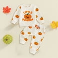 thumbnail image 2 of yboeqw Boy Clothes 1T 2T 3T 4T Toddler Baby Boys Fall Outfits 2 Piece Long Sleeve Pumpkin Embroidered T-Shirt Pant Set Beige,Size 3-4 Years, 2 of 4