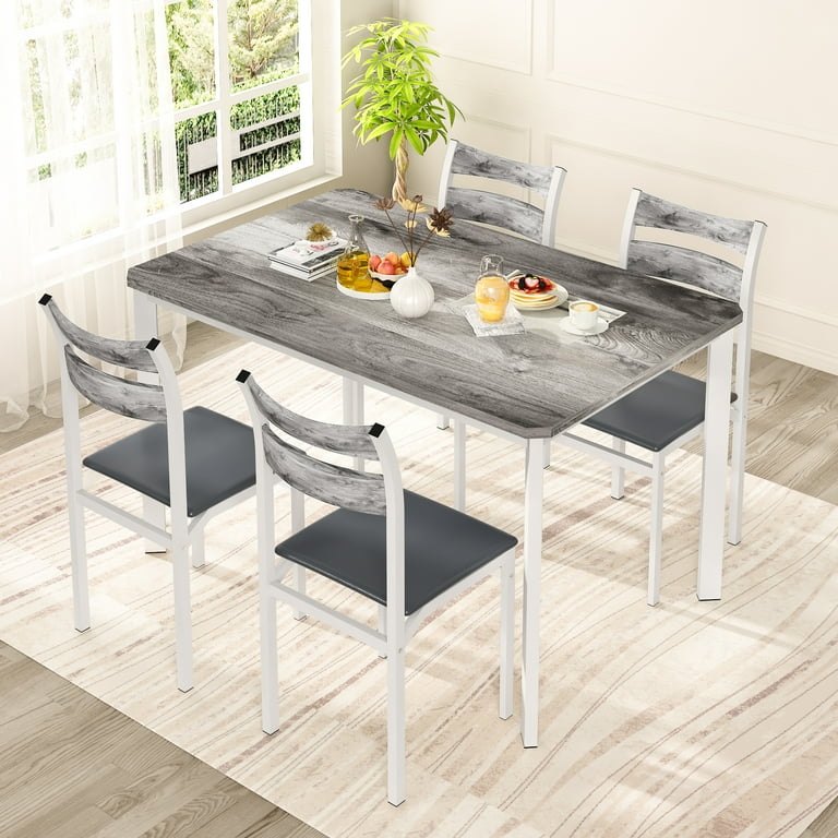 LTTROMAT Dining Table Set for 4 with PU Leather Chairs, Modern