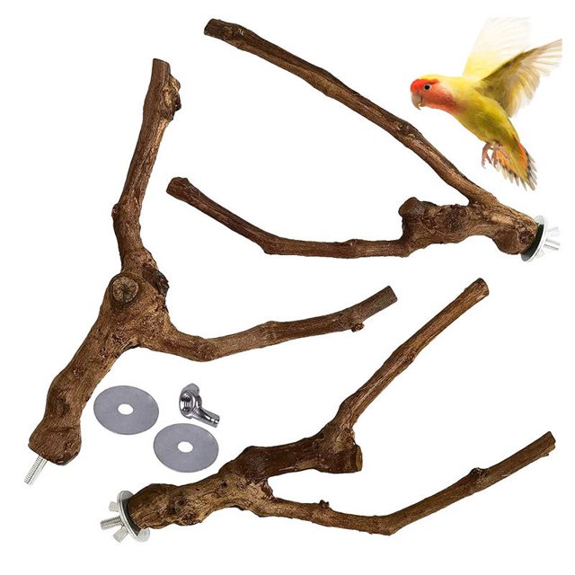 Percha natural para loros, soporte para pájaros, palo de uva salvaje, garra para afilar, tenedor, juguetes para pájaros, juego combinado de palo de pie, horquilla para pequeños periquitos, loros, agapornis JM