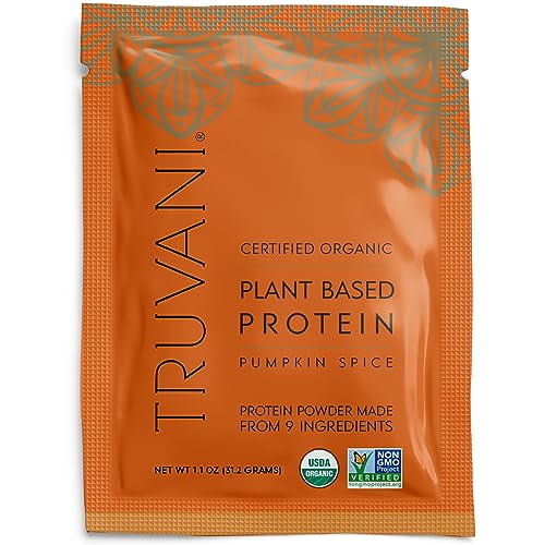 Truvani Proteína de guisante vegana en polvo | Especias de calabaza | 20 g de proteína orgánica a base de plantas | 1 porción | cetogénico | Sin gluten ni lácteos | Bajo en carbohidratos | Sin azúcar