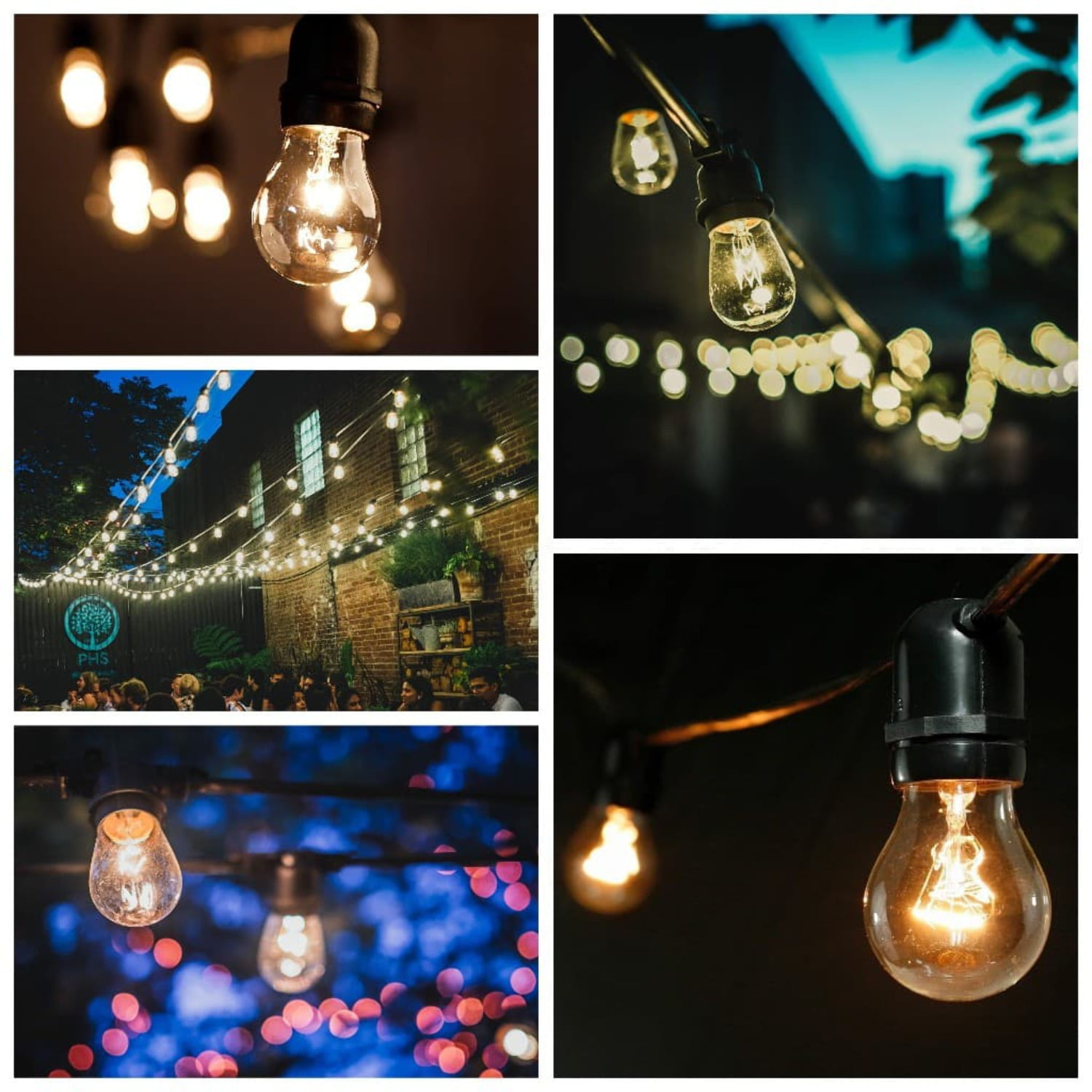E26 Commercial Outdoor String Lights with Suspended S14 Clear Light Bulbs