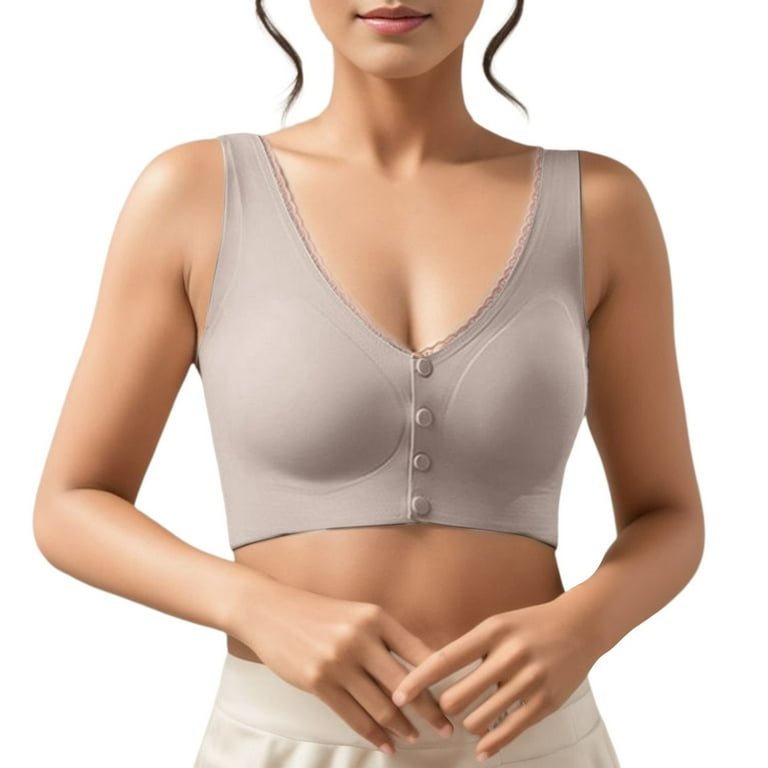 CLZOUD Supportive Bras for Women Comfortable Front Button No Steel Rings  Push Up Collar for Middle Aged and Elderly Vest Style Bra Coffee XXXL