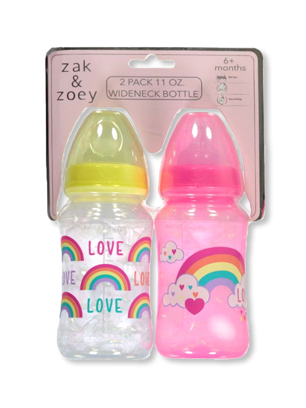 Zak & Zoey Baby Girls' Love Rainbow 2-Pack Wideneck 11 Oz. Bottle