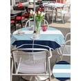 thumbnail image 6 of Outdoor Tablecloth with Umbrella Hole Zipper Navy Blue Aqua Stripe Round Tablecloth 60" Waterproof Outside Table Cloth Modern Art Horizontal Striped Patio Table Cover Tablecloths for Picnic Party, 6 of 8