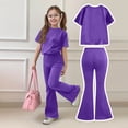 thumbnail image 4 of BVWKPCV Girls 2 Piece Outfits Summer Clothes Trendy Short-Sleeve Top & Flare Pants Clothing Set Sizes 8-12 Years Dark Purple 3-4Y, 4 of 7