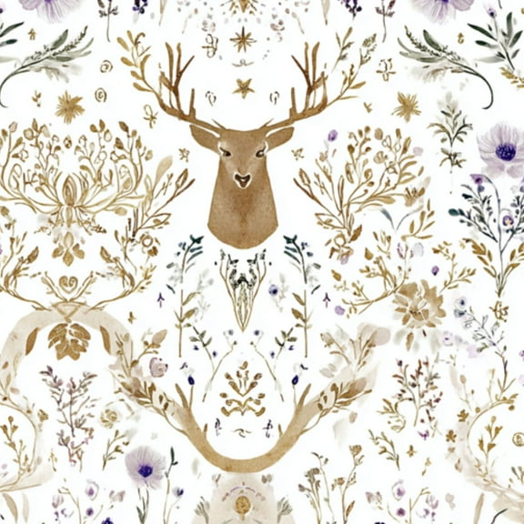 Boho Peel and Stick Wallpaper Boho Floral Deer Purple Gold Accents Contact Paper 23.6in x 9.8ft Wallpaper Removable Self Adhesive Wall Paper for Bedroom