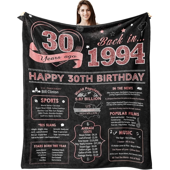 30th Birthday Gifts for Her, 30 Year Old Birthday Gifts for Women Blanket 60"X 50" Throw Blanket Gift for Women and Men (30th, 60" x 50")