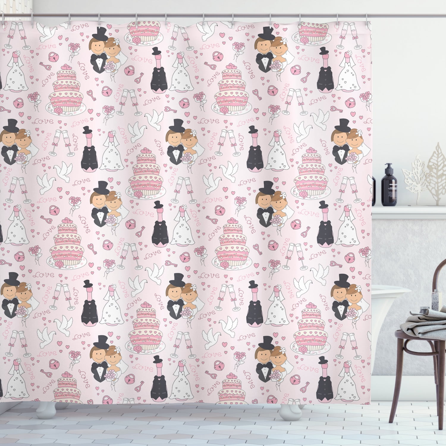 Pink Champagne Pattern Print Bathroom Shower Curtain main image 1