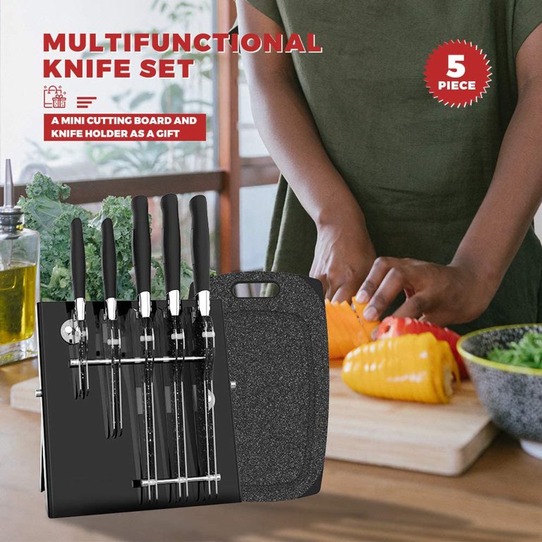 CUSTOM CUTTING BOARD WITH 5 PIECE PROFESSIONAL CHEF KNIFE SET