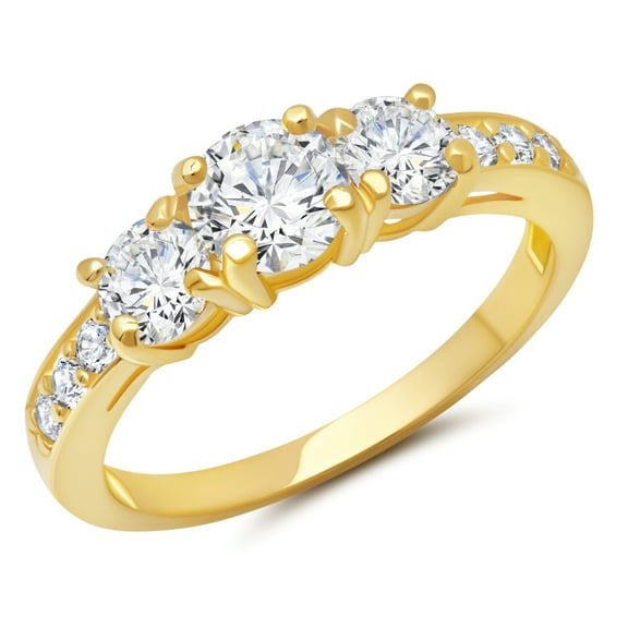 1 Carat Cubic Zirconia Engagement or Anniversary Eternity Three Stone Ring for Women in 10k Yellow Gold (1.0 ct.tw) Size 7 by MAX STONE