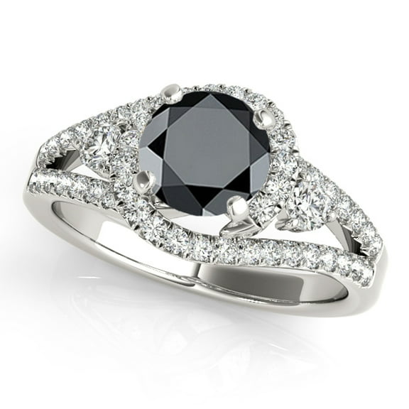 Aonejewelry 1.75 Ct. Halo Black Diamond Engagement Ring In 14k White Gold