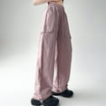 thumbnail image 6 of Owordtank Parachute Pants for Women Cargo Pants Women Baggy Drawstring High Rise Straight Leg Baggy Pants Jogger Sweatpants, 6 of 8