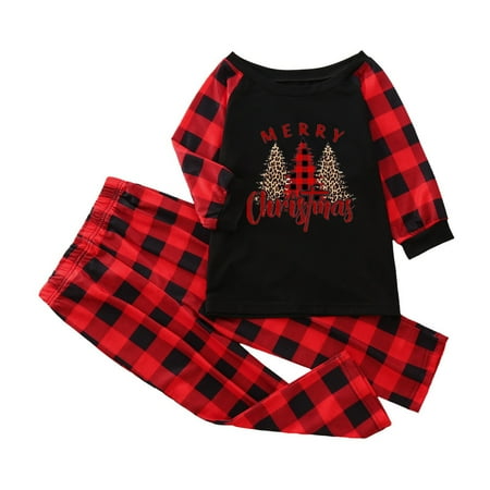 

Boy Clothes Christmas Kid Pajamas Set For Family Long Sleeve Christmas Printed Sleepsuits Red Plaid Top And Long Pants Sleepwear Sets