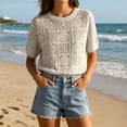 thumbnail image 2 of PBFRDSJ Swim Cover Up for Women Summer Boho Crochet Knit Sheer Sweaters Lightweight Hollow Cut Crewneck Pullover Coverups, 2 of 6