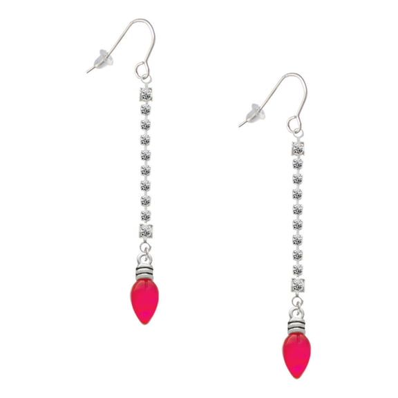Delight Jewelry Silvertone Christmas Lights - Hot Pink Resin - Silver-tone Long Sparkle Dangle French Earrings