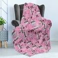 thumbnail image 4 of Pink Soft Flannel Fleece Throw Blanket, Listen to Music Theme Vintage Cassettes Headphones Keyboards Funky Retro Illustration, Cozy Plush for Indoor and Outdoor Use, 50" x 60", Pink, by Ambesonne, 4 of 5
