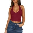 thumbnail image 3 of Women'S Halter Deep V Neck Crop Tank Top Backless Sleeveless Slim Fitted Going Out Summer Top Red XL, 3 of 9