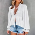 thumbnail image 6 of Ltctricy Peplum Tops for Women Ruffle Long Sleeve Deep V Neck Lace Trim Tie Front Babydoll Shirts High Low Hem Tunic Blouses(White,X-Large), 6 of 7