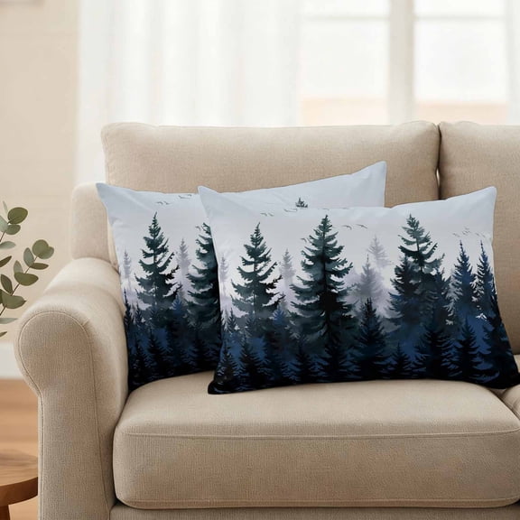 Pack of 2 Outdoor Pillow Covers,Waterproof Forest Throw Pillow Covers,Dark Blue Fall Bird Vintage Farmhouse Tree Decorative Pillowcases Cushion Covers for Couch Pillow Sham Protector 20x12 Inch