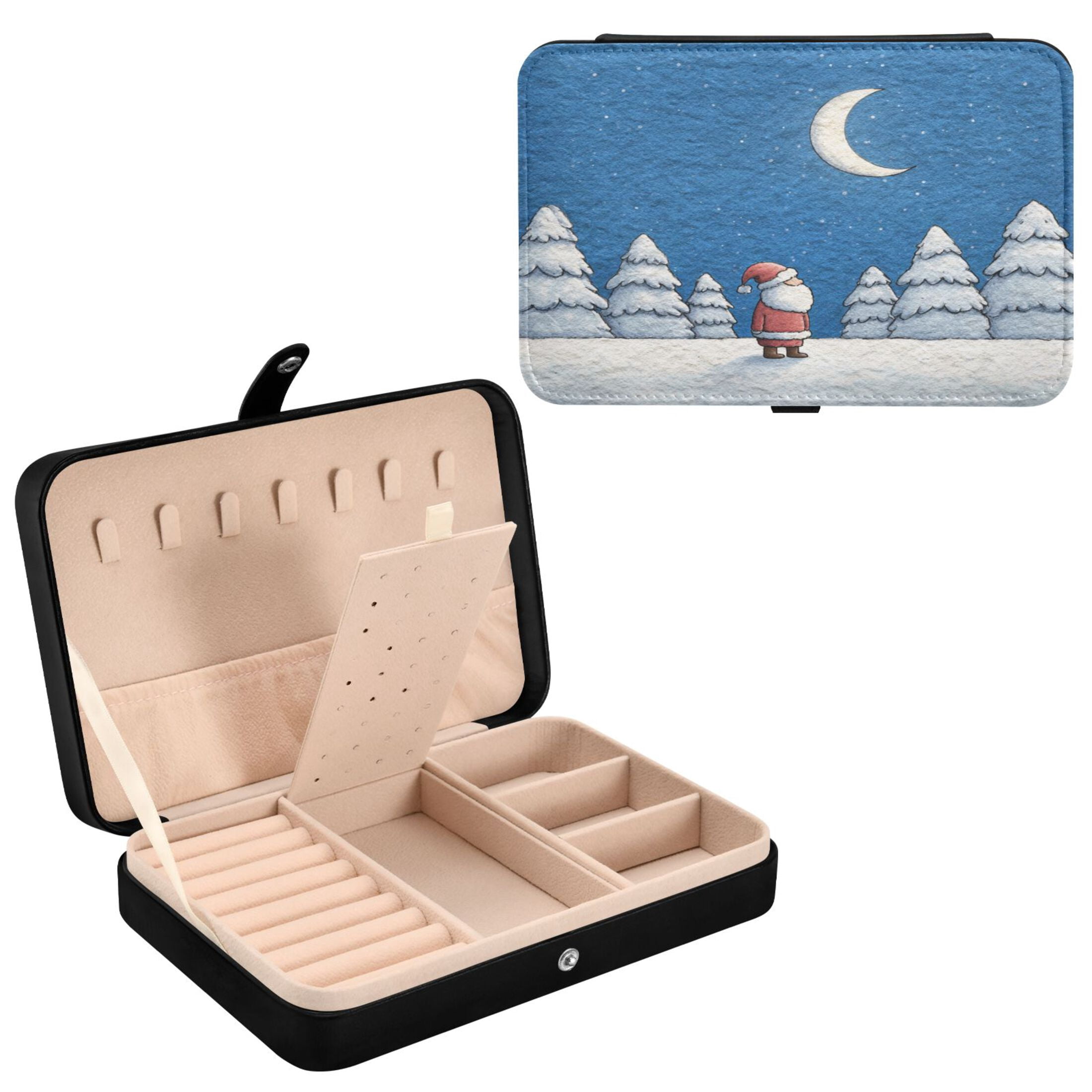 Leather Jewelry Box Rectangular 8.27x5.5x1.78In Travel Jewelry Storage Earrings Necklace Bracelet Watch Brooch Storage Christmas Eve