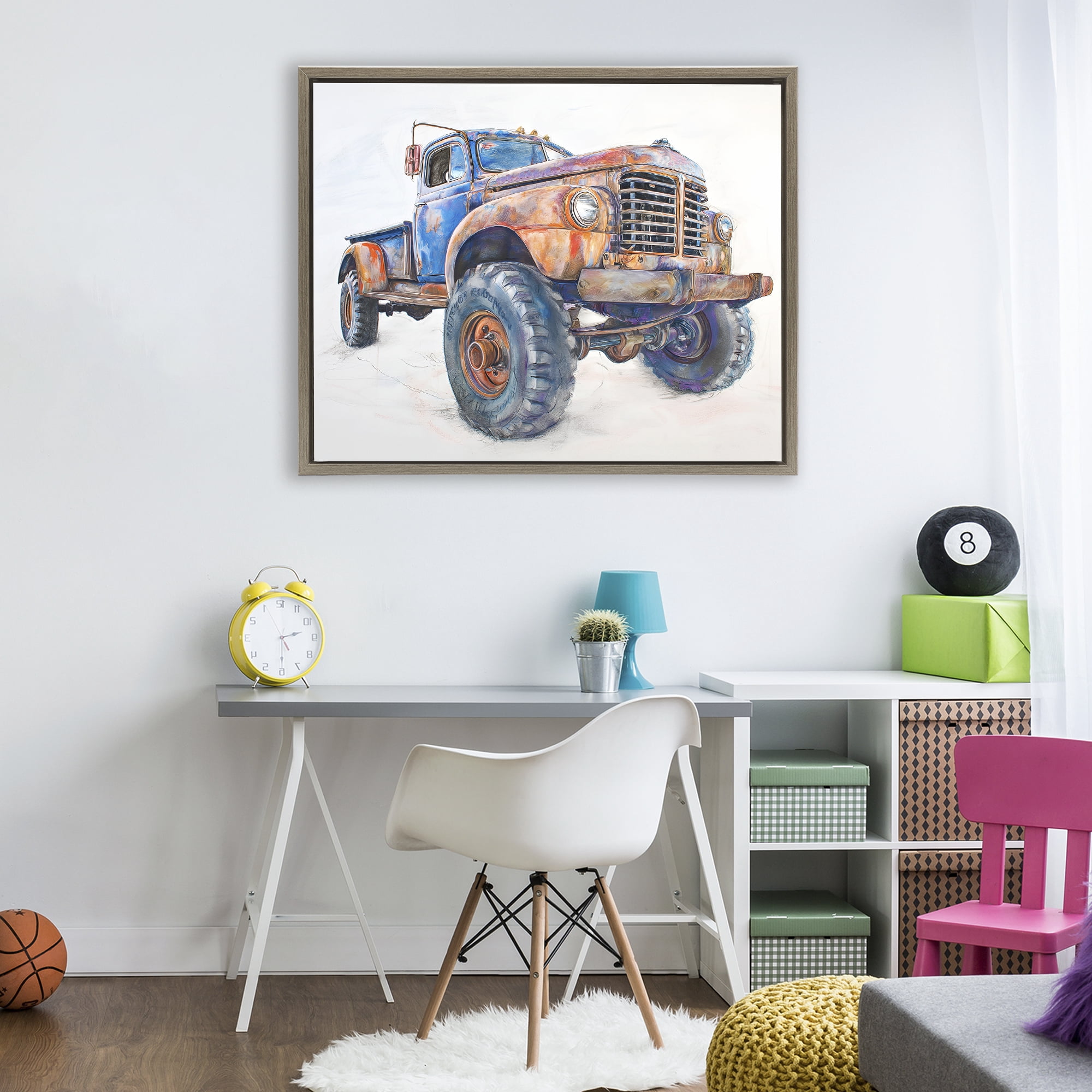 Stupell Industries Old Rustic Truck Illustration Brown Framed Floater Canvas Wall Art, design by Steve Hunziker