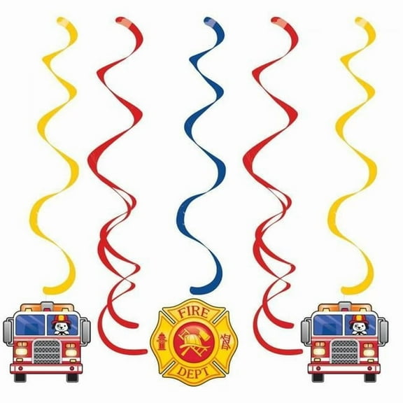Creative Converting 332204 39 in. Flaming Fire Truck Dizzy Dangler, Assorted Color - 5 Count
