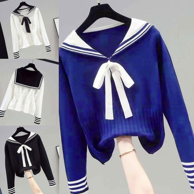 TRINGKY Women Sailor Collar Sweater Casual Streetwear Long TRINGKY Women Sailor Collar Sweater Casual Streetwear Long
