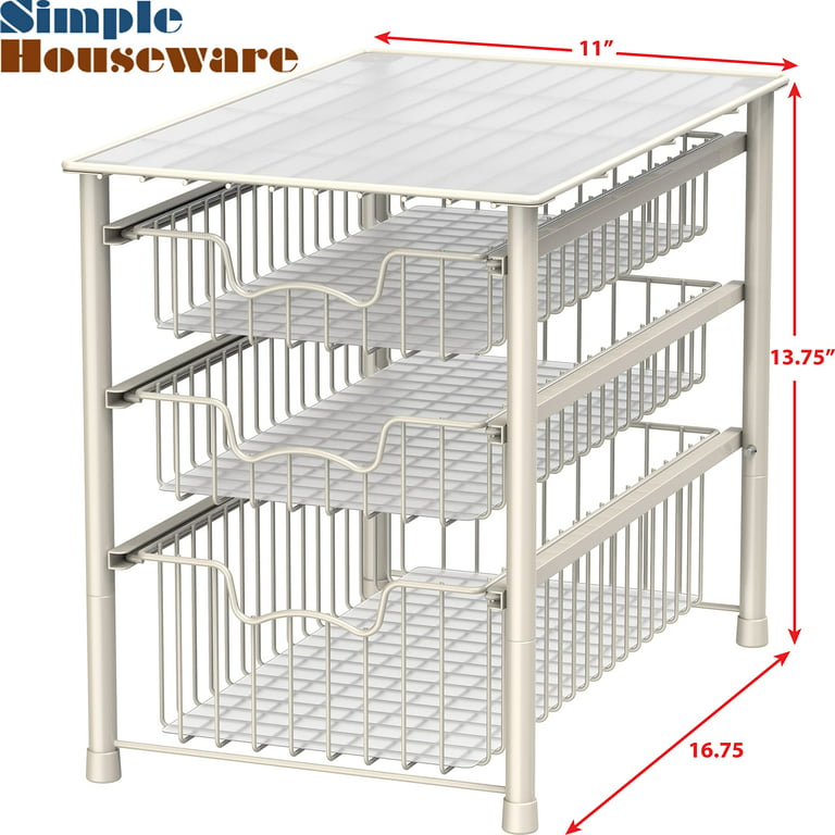 Simplehouseware Stackable 3 Tier Sliding Basket Organizer Drawer, Black