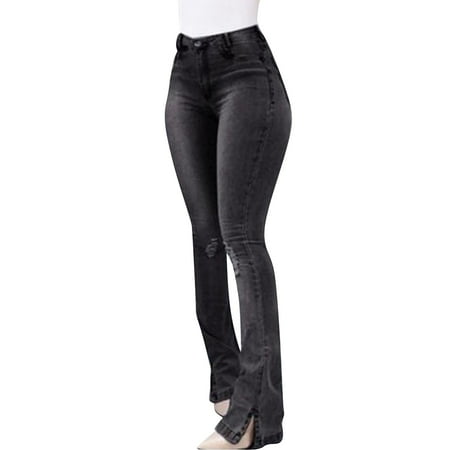 Eashery Womens Pants Flare Jeans High Waisted Wide Leg Baggy Jean Retro Mid Rise Stretch Boot Cut Jean Womens Straight Leg Jeans (Black S)